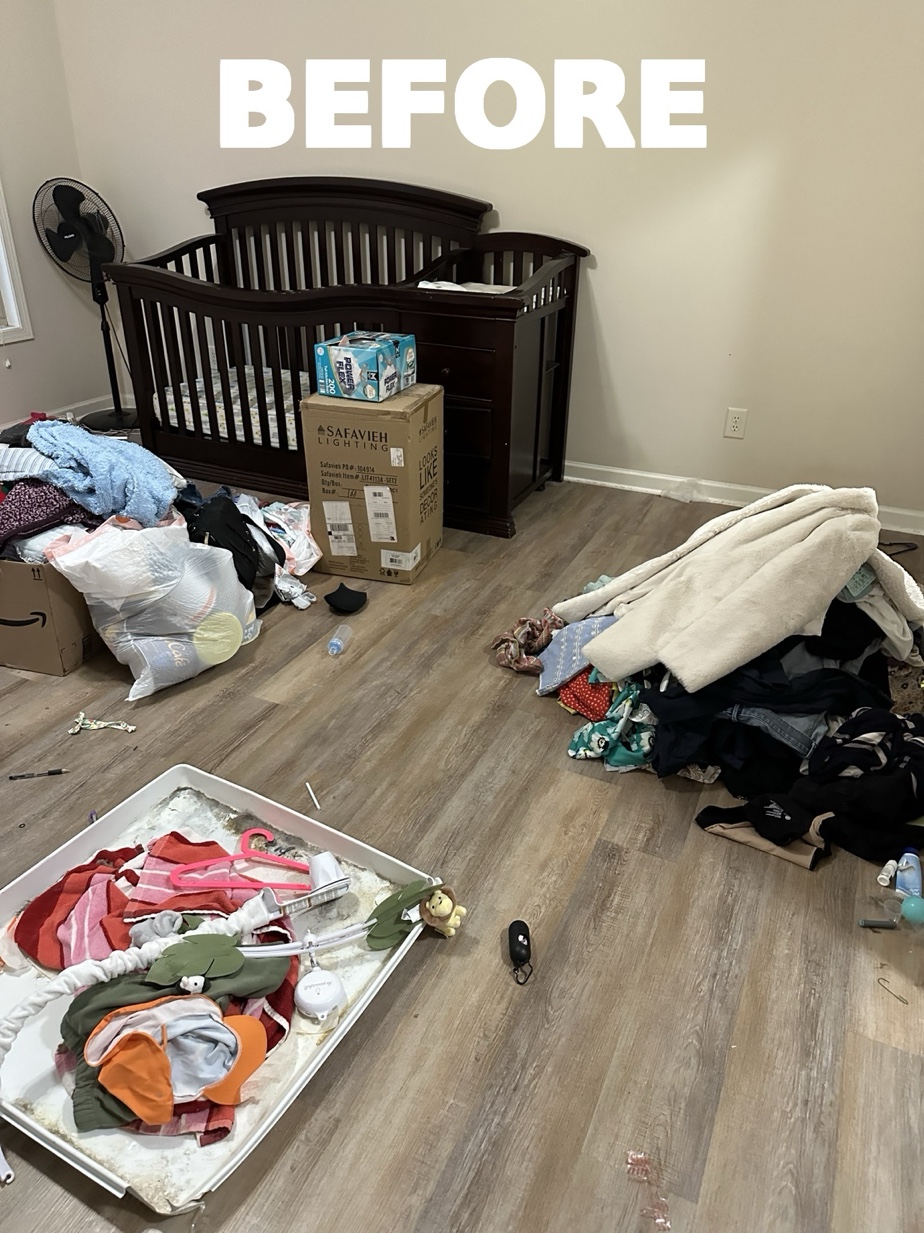 Before - room full of clothes furniture crib eviction cleanout