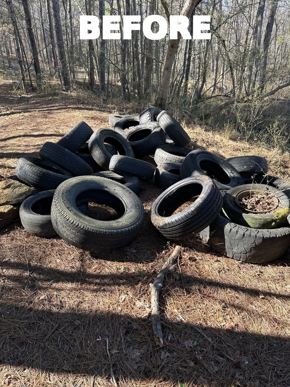 Before - 30 plus tires illegally dumped on private property